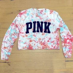 Woman’s PINK VS tie dye (pink, orange, teal) long sleeve tshirt - large